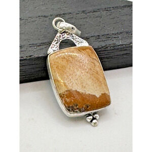 Wooden Jasper Stone Pendant .925 Jewelry Size 7.44 GR 2"